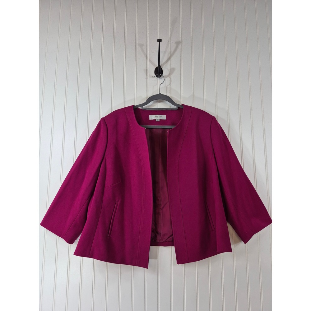 Tahari Magenta Pink Open Front Lined Colorful Blazer 18W Professional Career